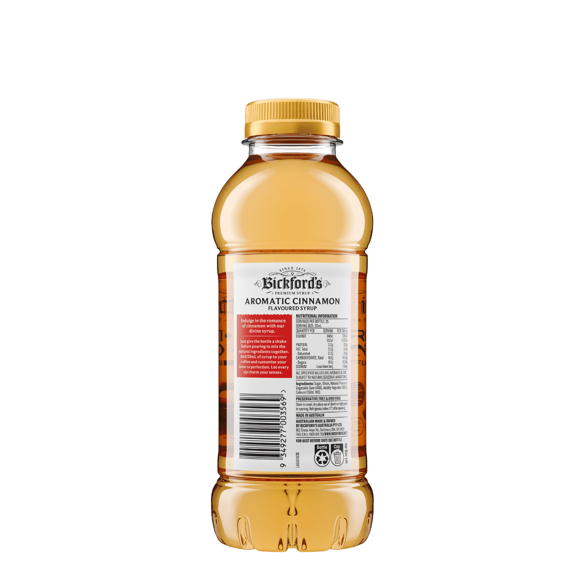 Bickford’s Aromatic Cinnamon Syrup for Coffee 500ml - Syrup
