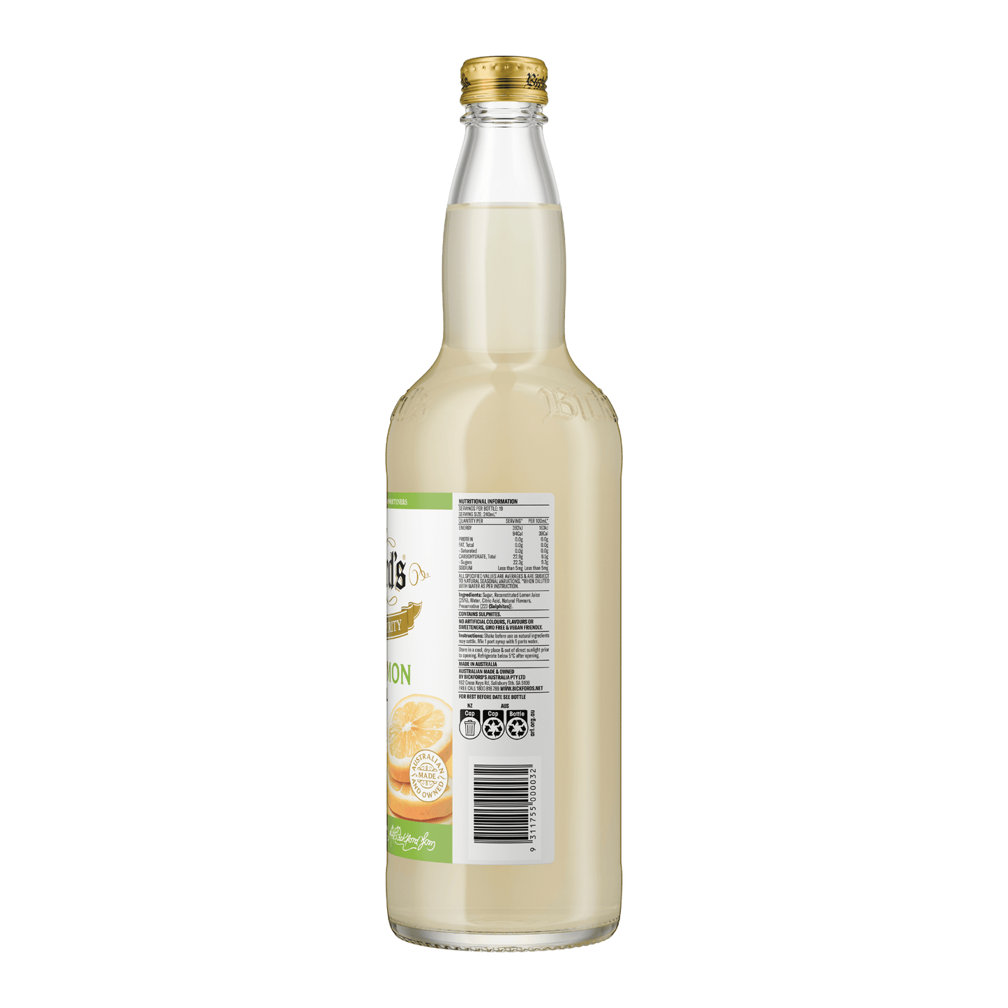Bickford's Bitter Lemon Cordial, 750ml
