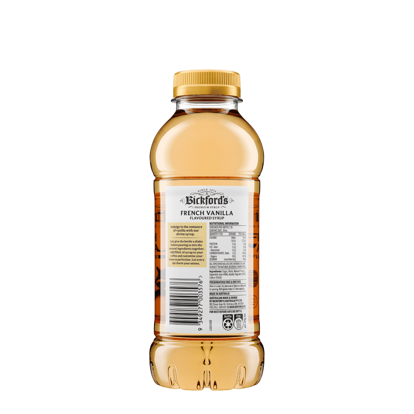 Bickford’s French Vanilla Syrup for Coffee 500ml - Syrup