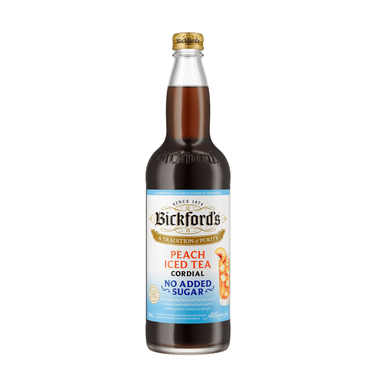 Bickford's No Added Sugar Peach Iced Tea Cordial, 750ml
