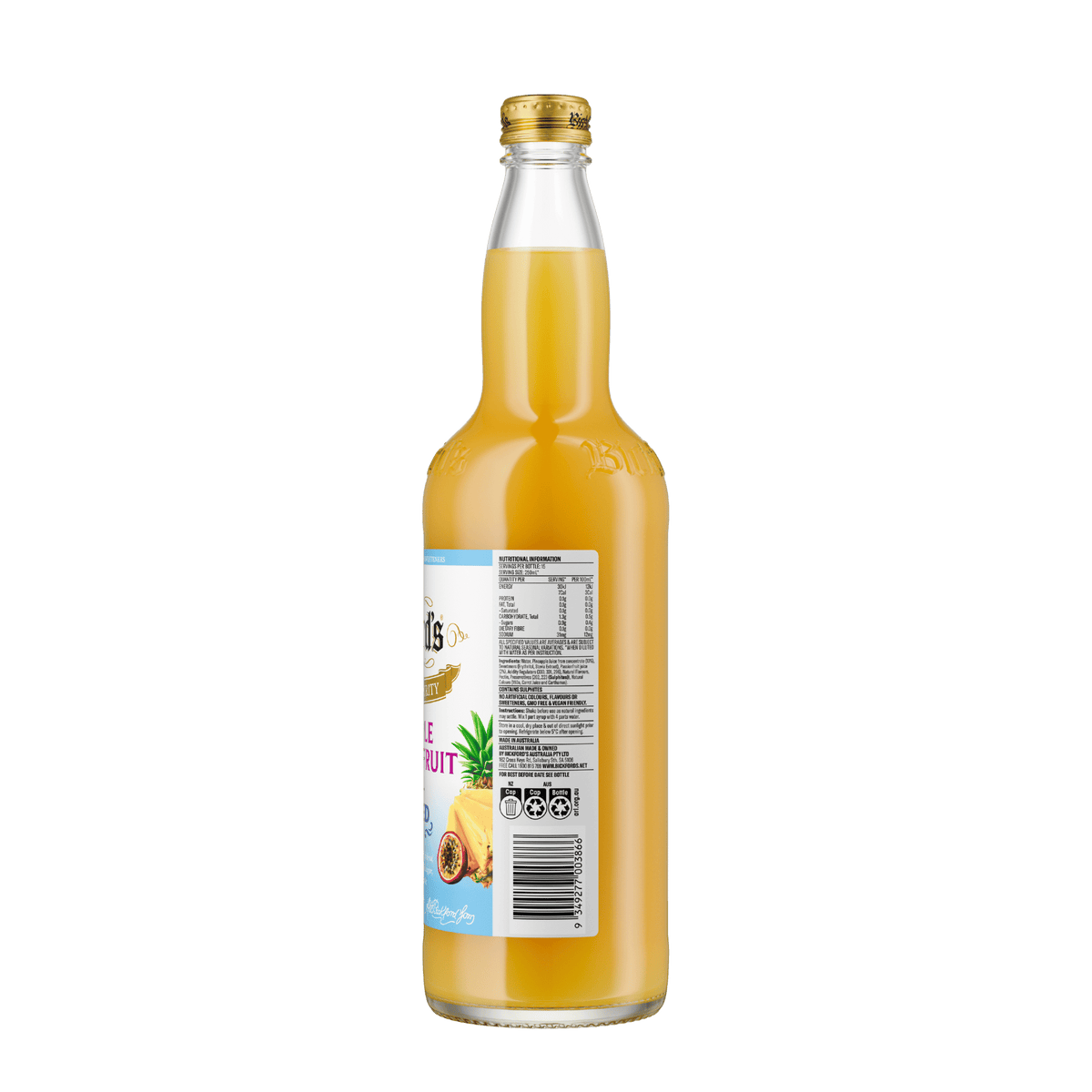 Bickford's No Added Sugar Pineapple & Passionfruit Cordial, 750ml
