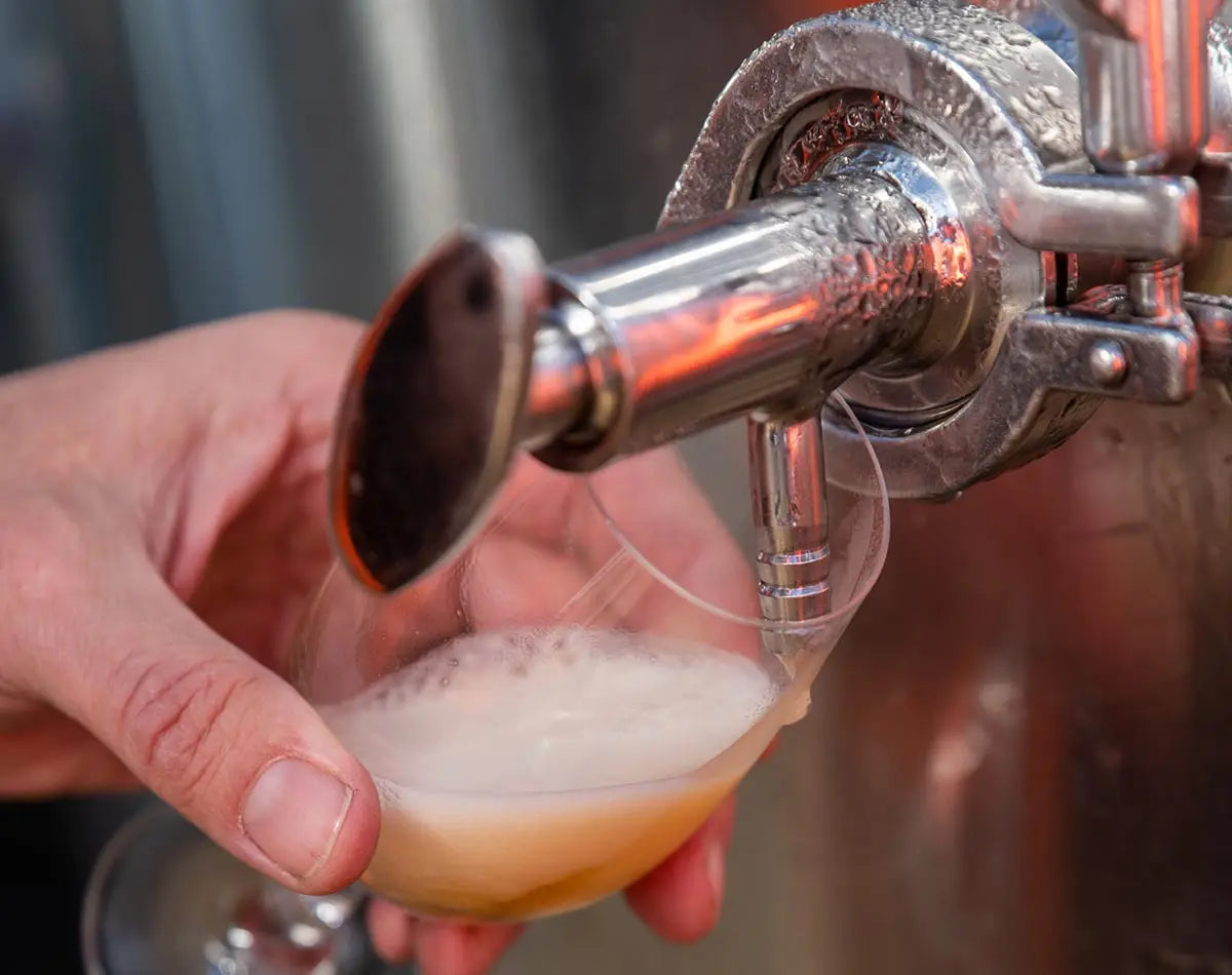 beer getting poured into a glass for testing