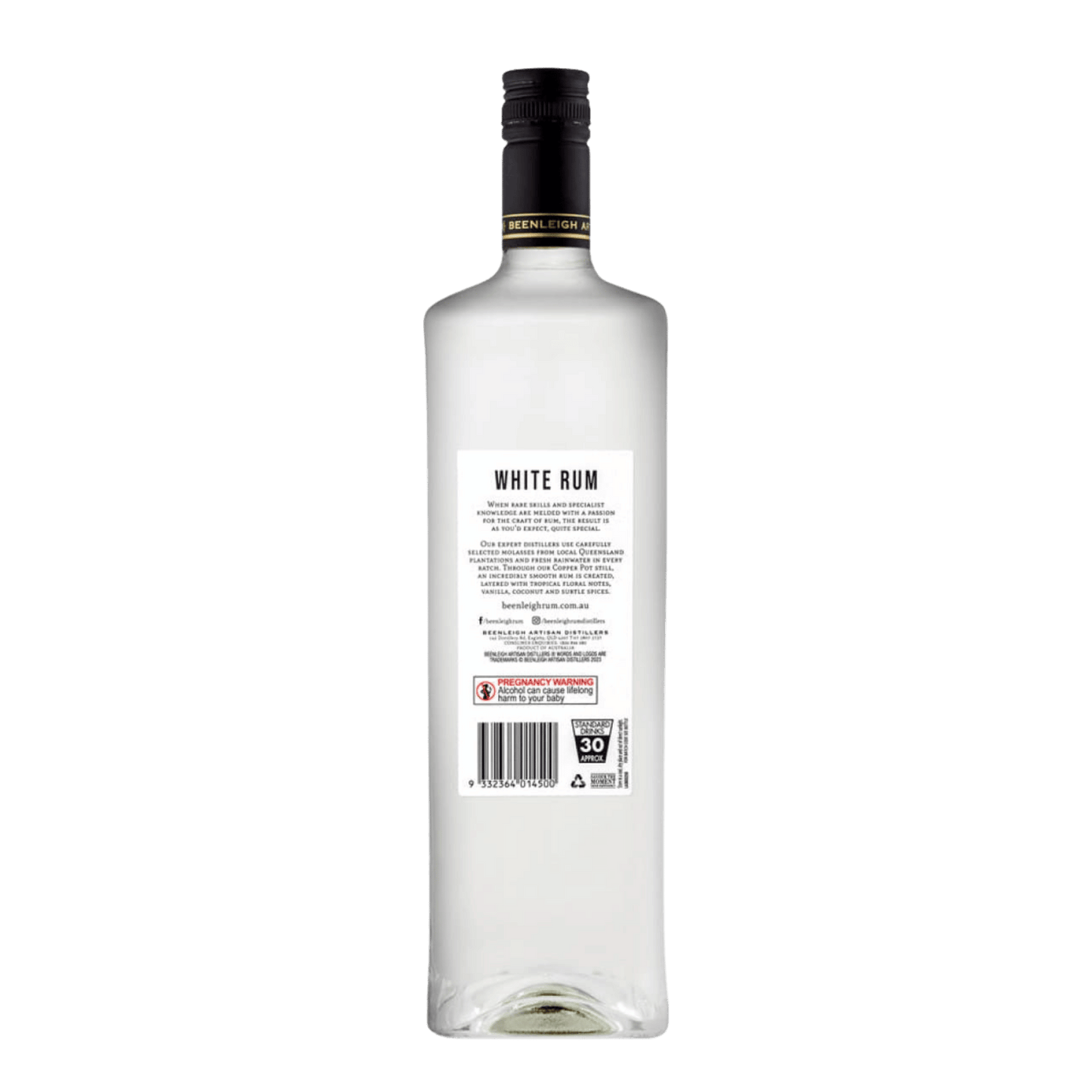 Beenleigh Artisan Distillers White Rum, 1L 37.5% Alc - Rum