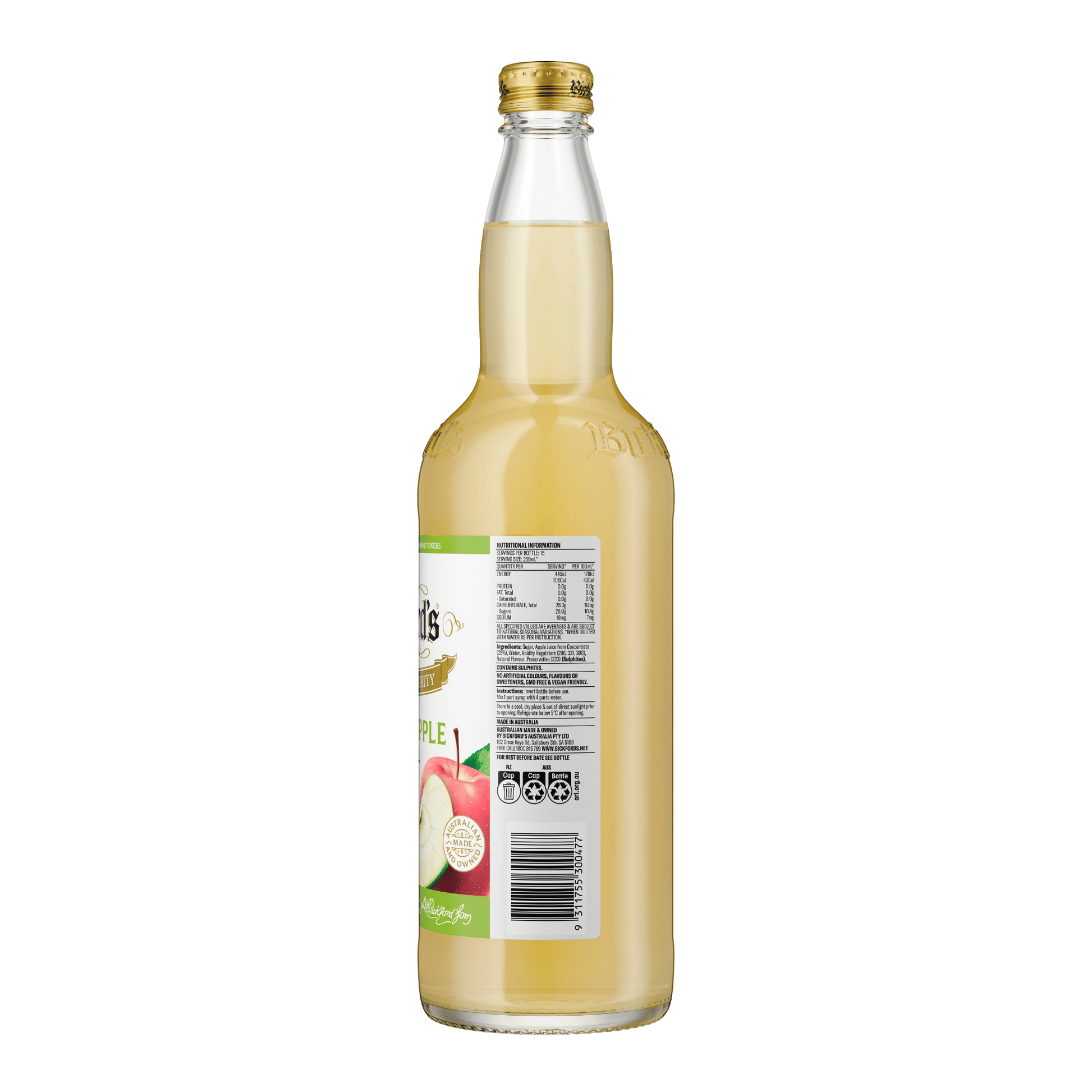 Bickford's Cloudy Apple Cordial, 750ml Carton x 8 Bottles - Cordial