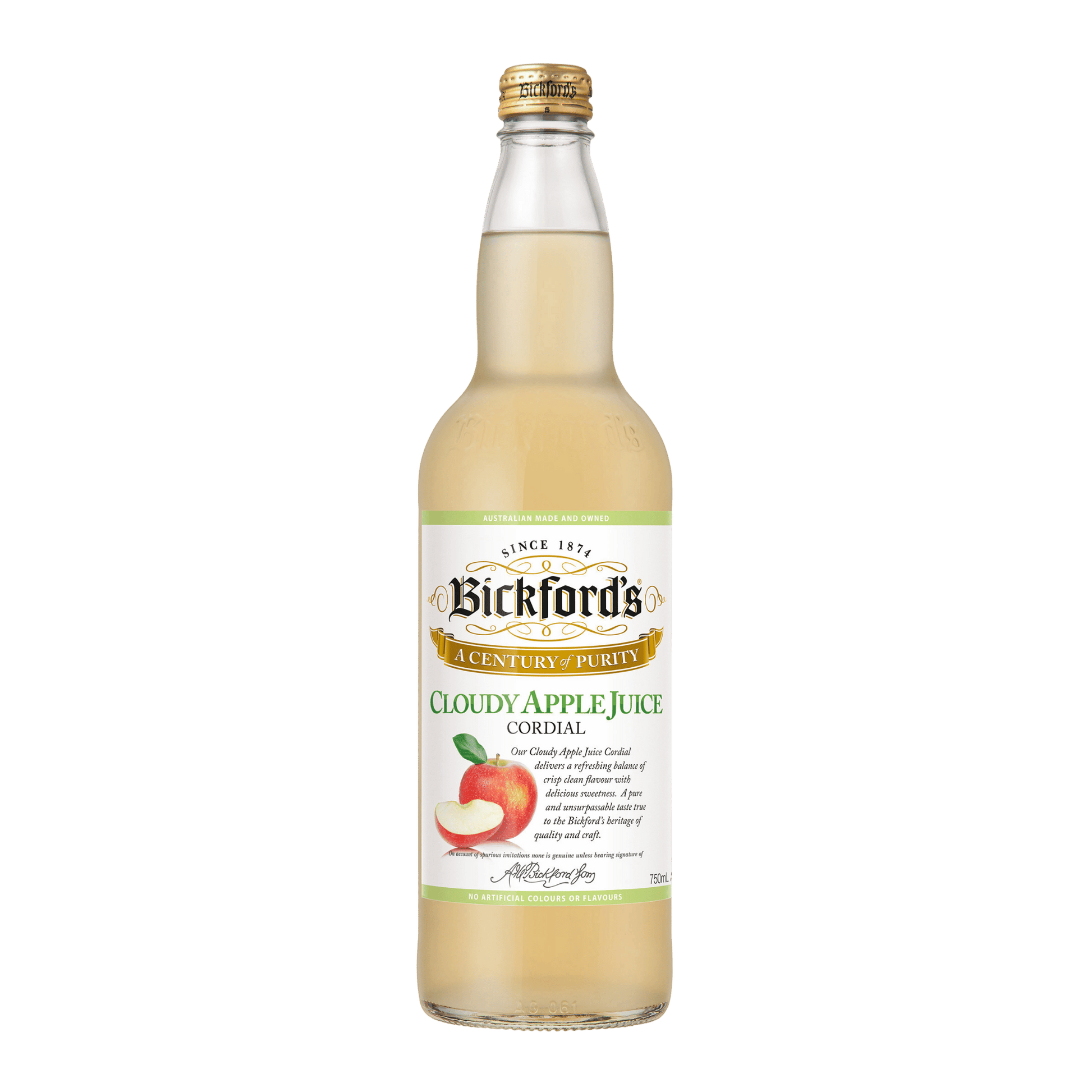 Bickford's Cloudy Apple Cordial, 750ml Carton x 8 Bottles - Cordial