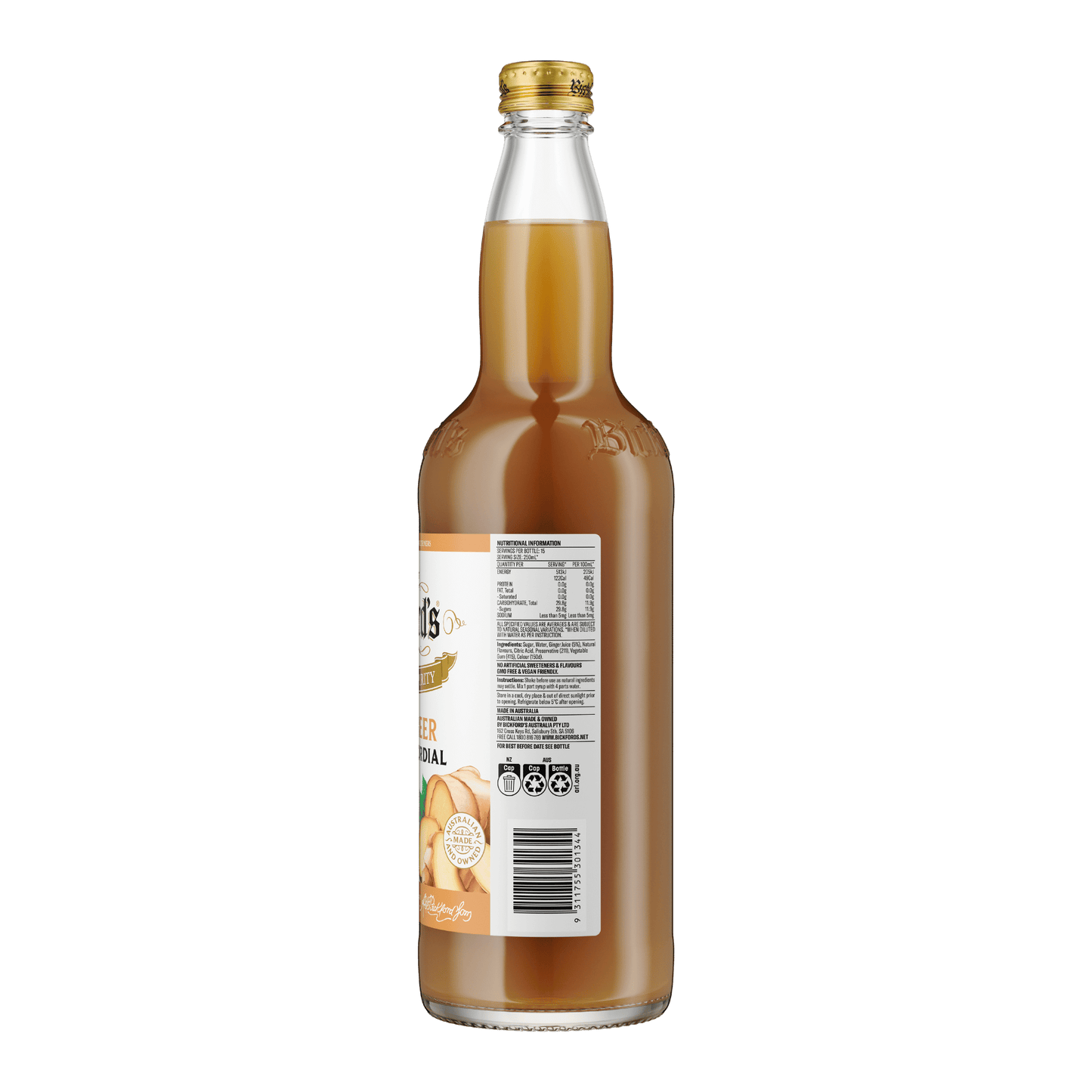 Bickford's Ginger Beer Flavoured Cordial, 750ml