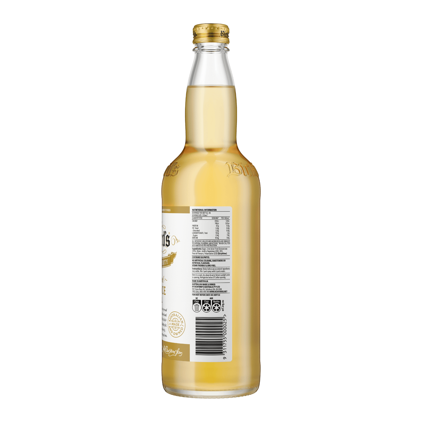 Bickford's Natural Lime Juice Cordial, 750ml - Cordial