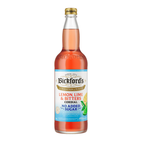 Bickford's No Added Sugar Lemon Lime & Bitters Cordial, 750ml - Cordial