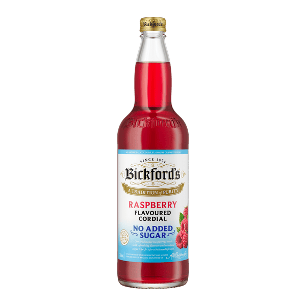 Bickford's No Added Sugar Raspberry Cordial, 750ml Carton x 8 - Cordial