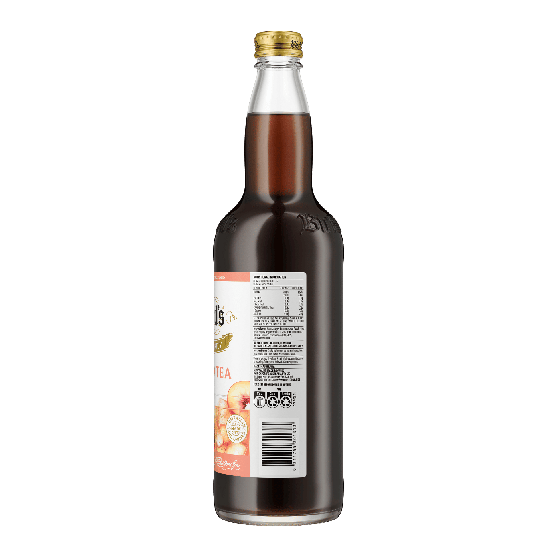 Bickford's Peach Tea Flavoured Cordial, 750ml