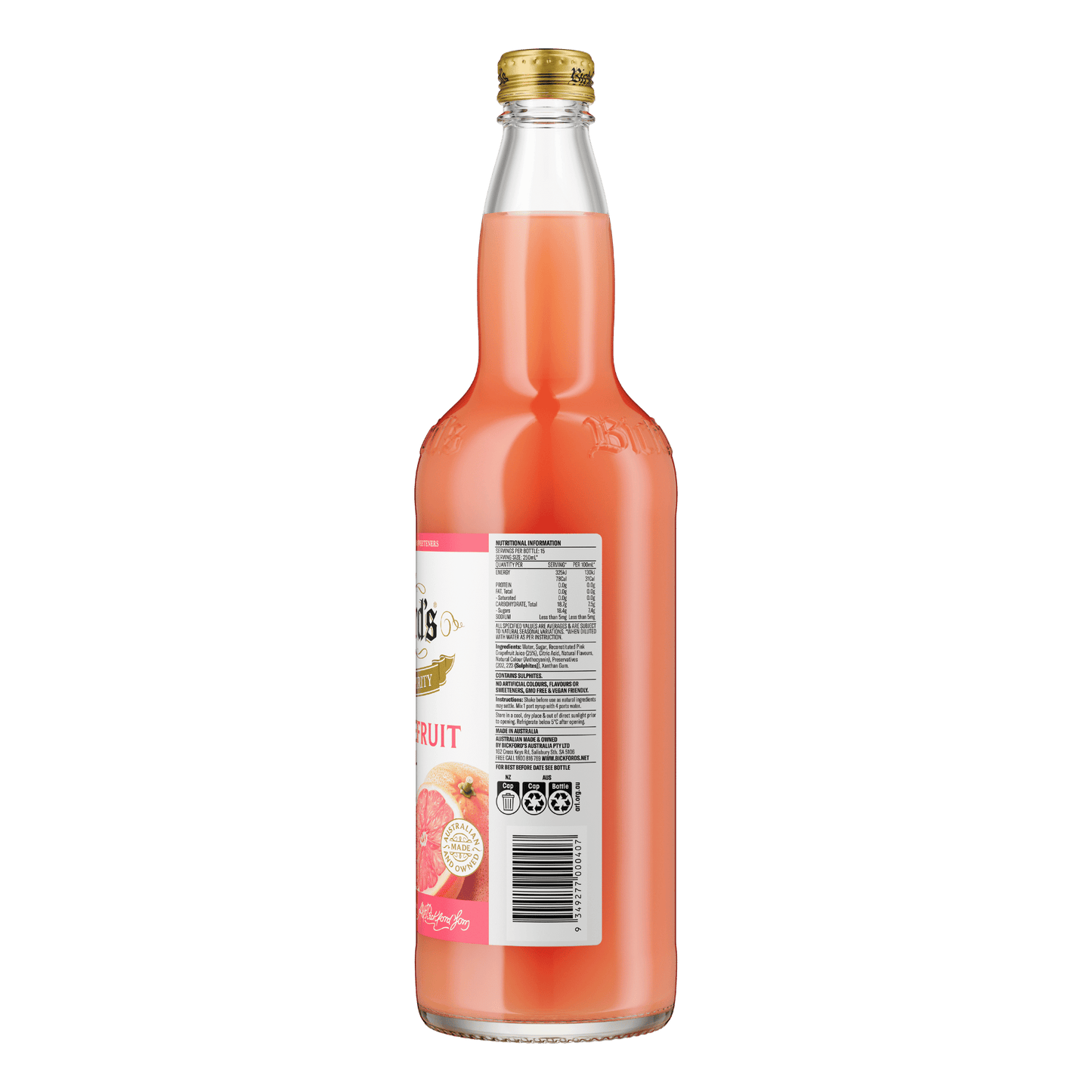 Bickford's Pink Grapefruit Cordial, 750ml