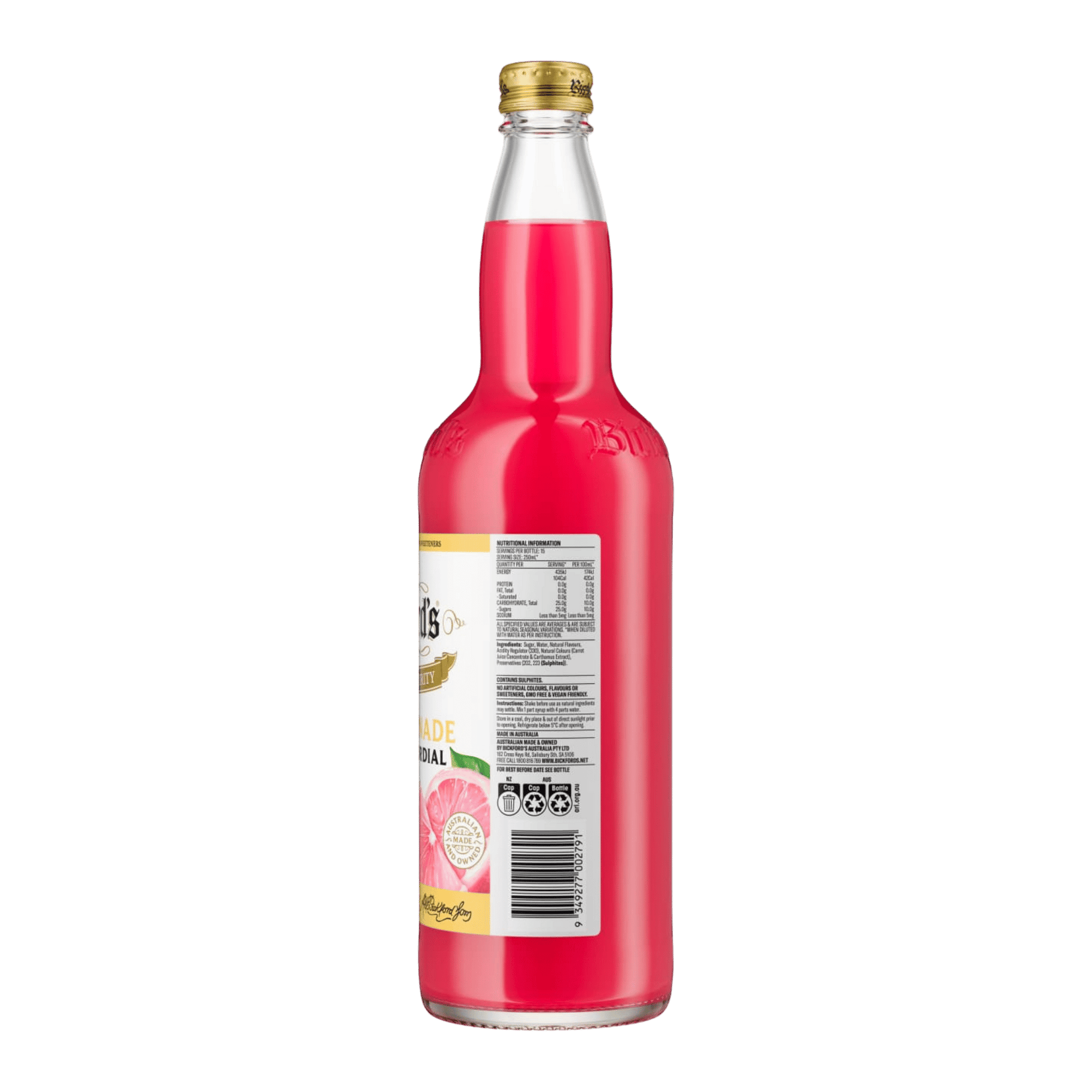 Bickford's Pink Lemonade Cordial, 750ml
