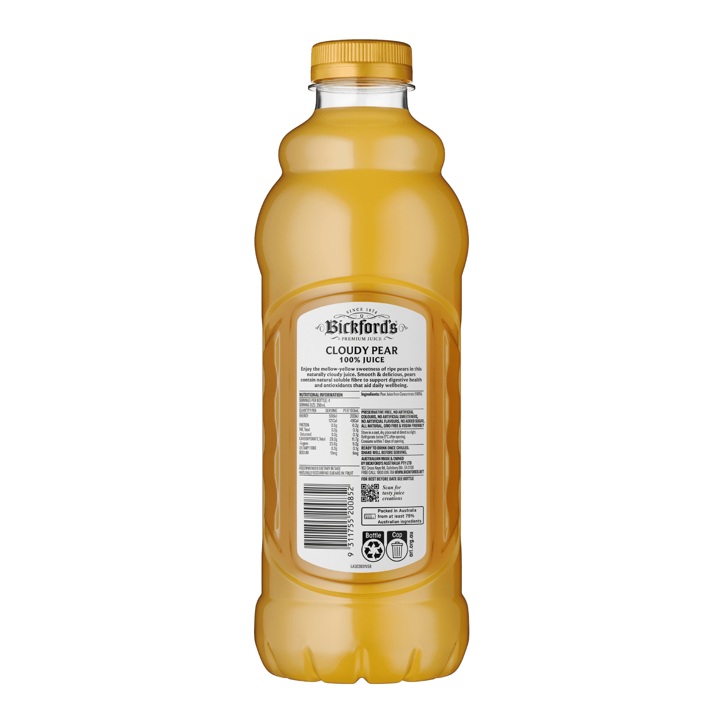 Bickford's Cloudy Pear 100% Juice, 1Lt - Juice