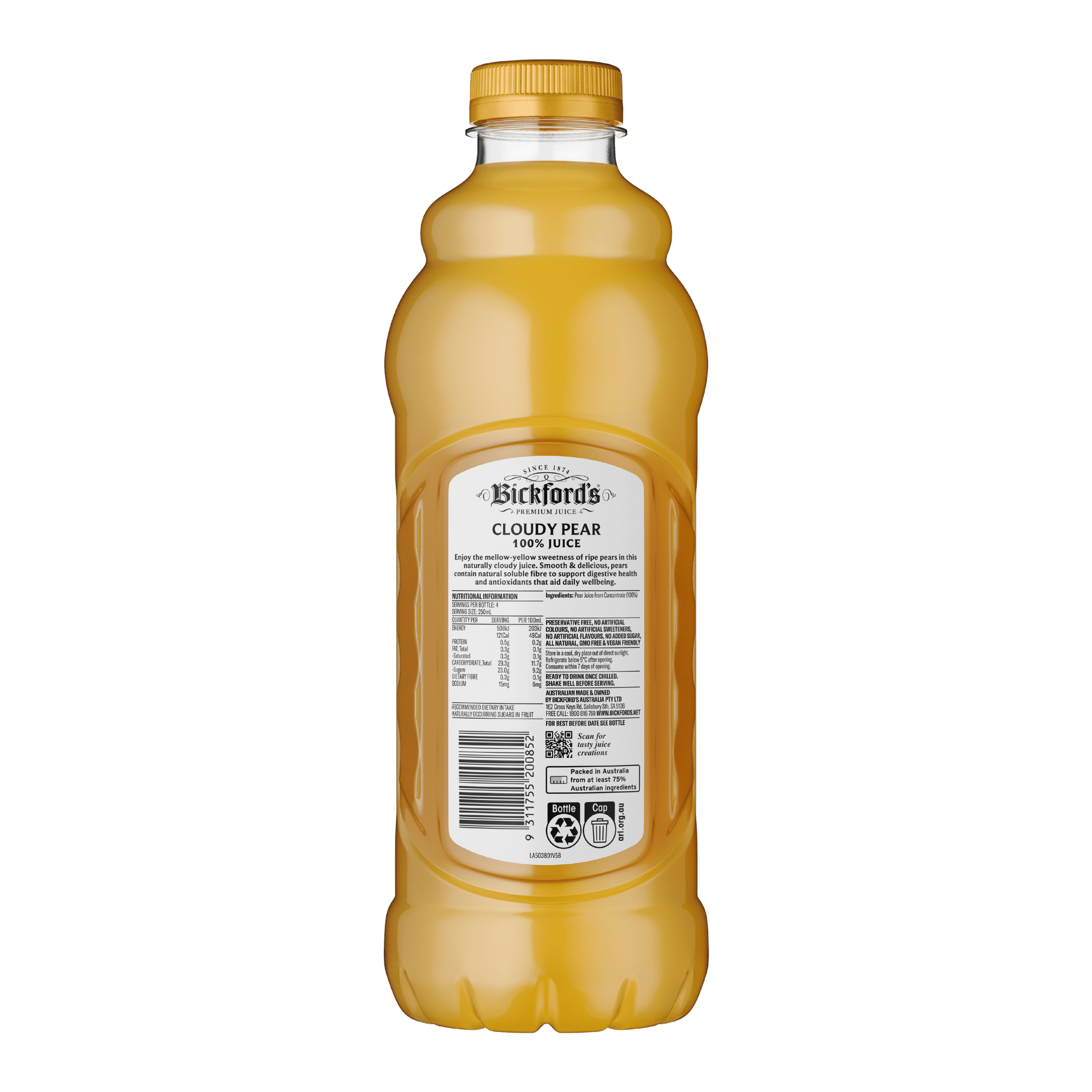 Bickford's Cloudy Pear 100% Juice, 1Lt - Juice