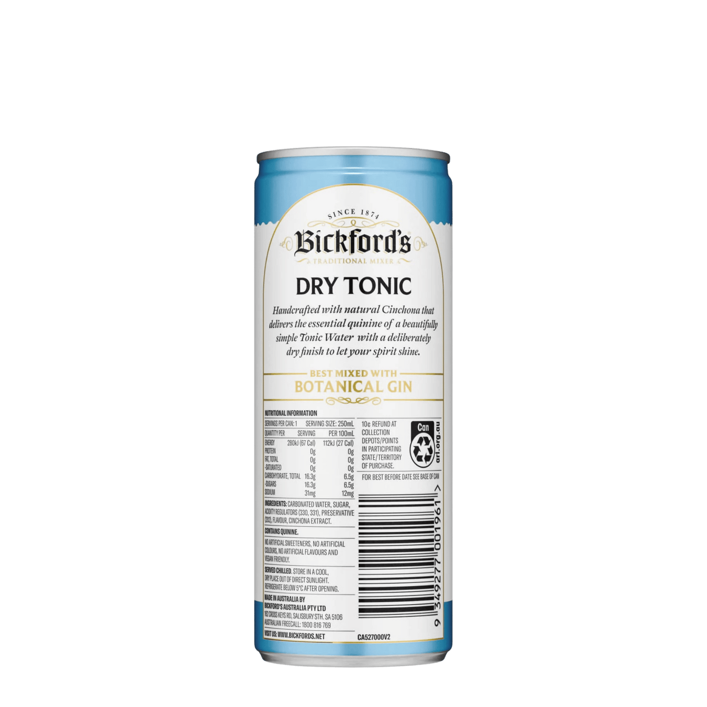 Bickford's Dry Tonic, 250ml - Soda