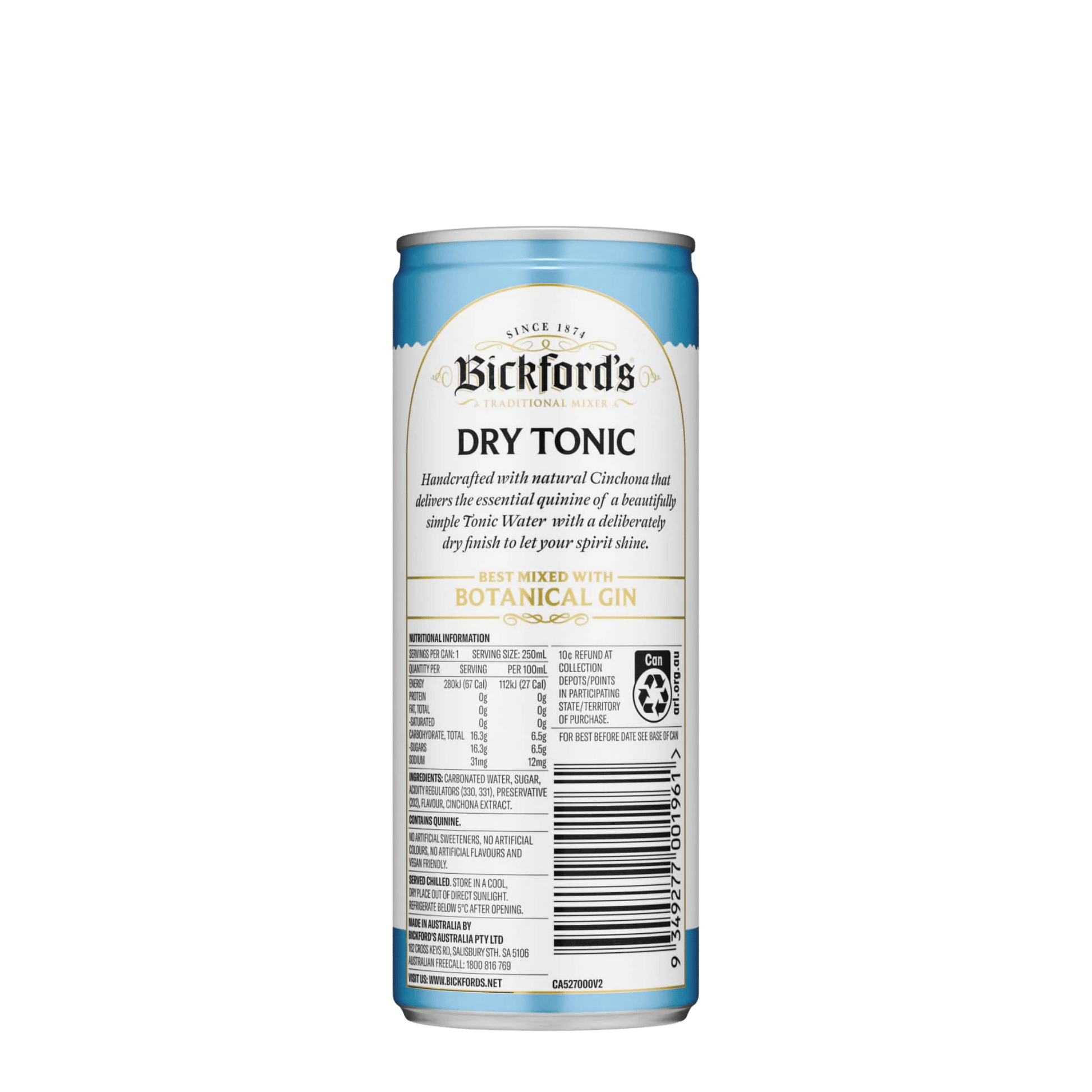Bickford's Dry Tonic, 250ml - Soda