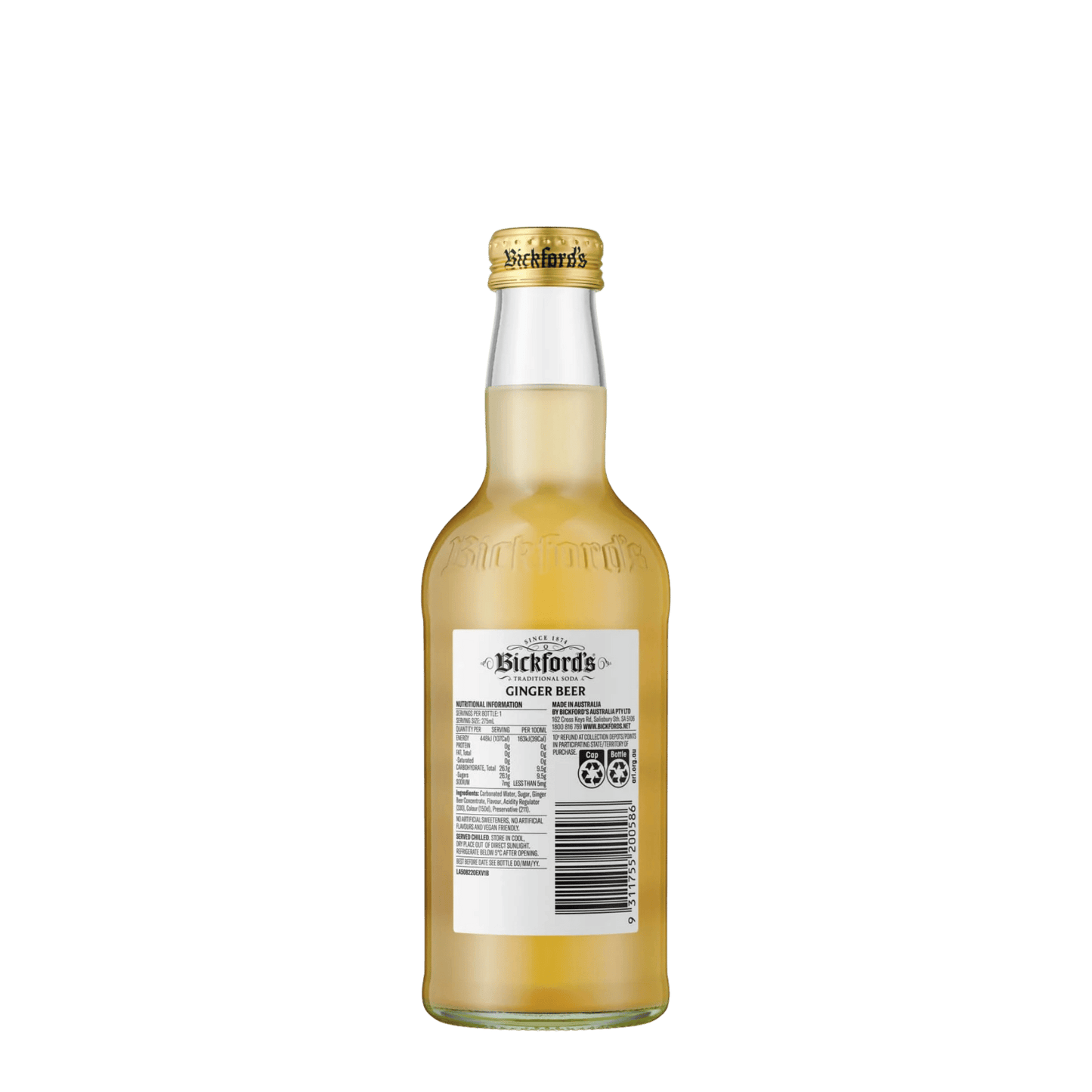 Bickford’s Ginger Beer Traditional Soda 275ml - Carton x 24