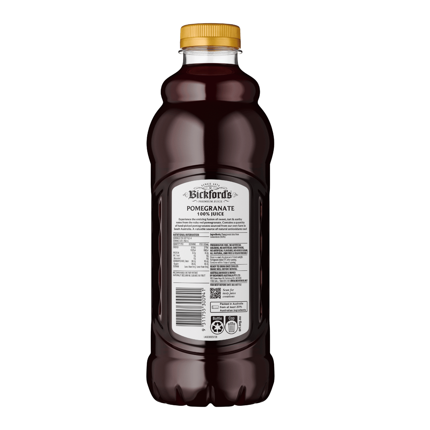 Bickford’s Premium 100% Pomegranate Juice 1Lt - Juice