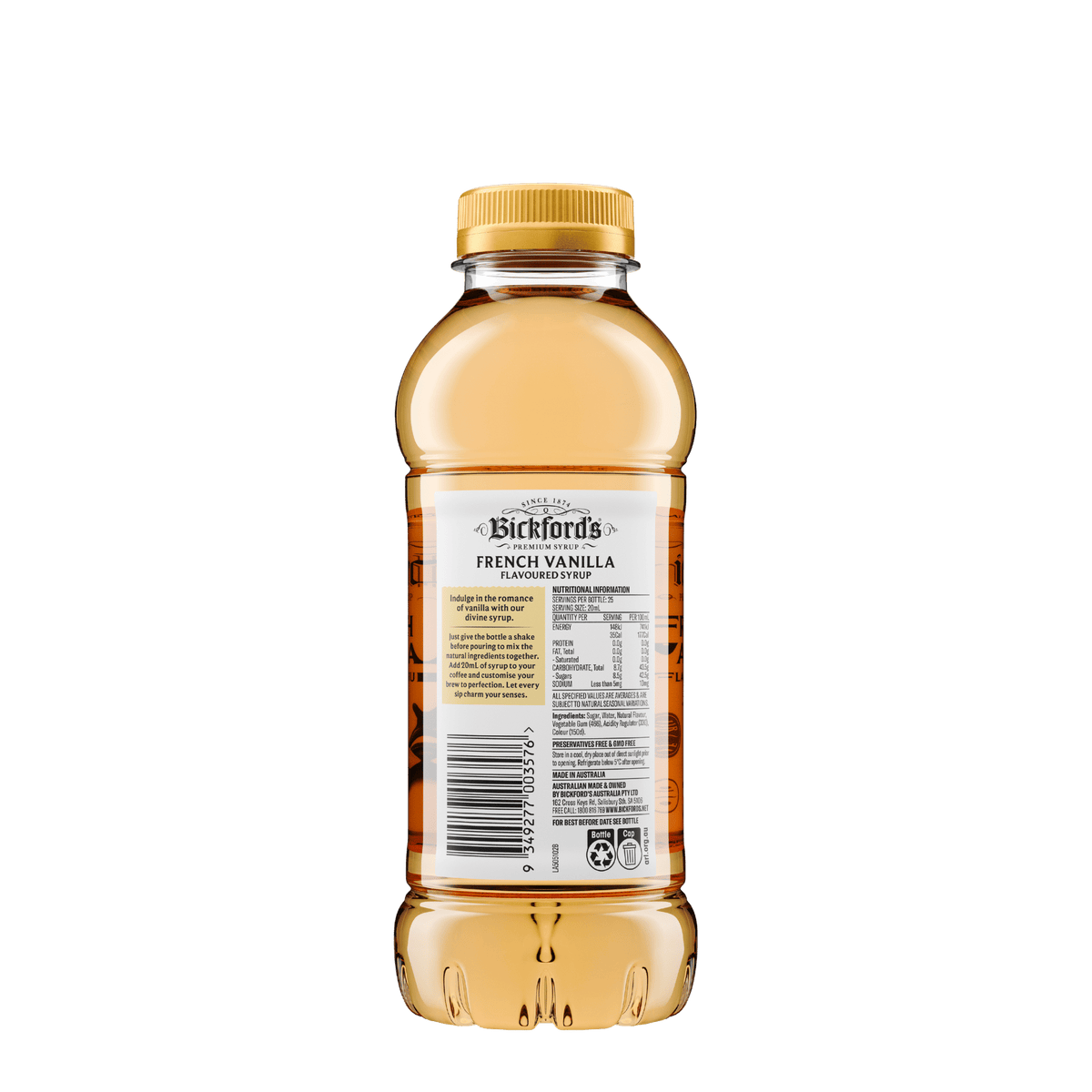 Bickford’s French Vanilla Syrup for Coffee 500ml - Syrup
