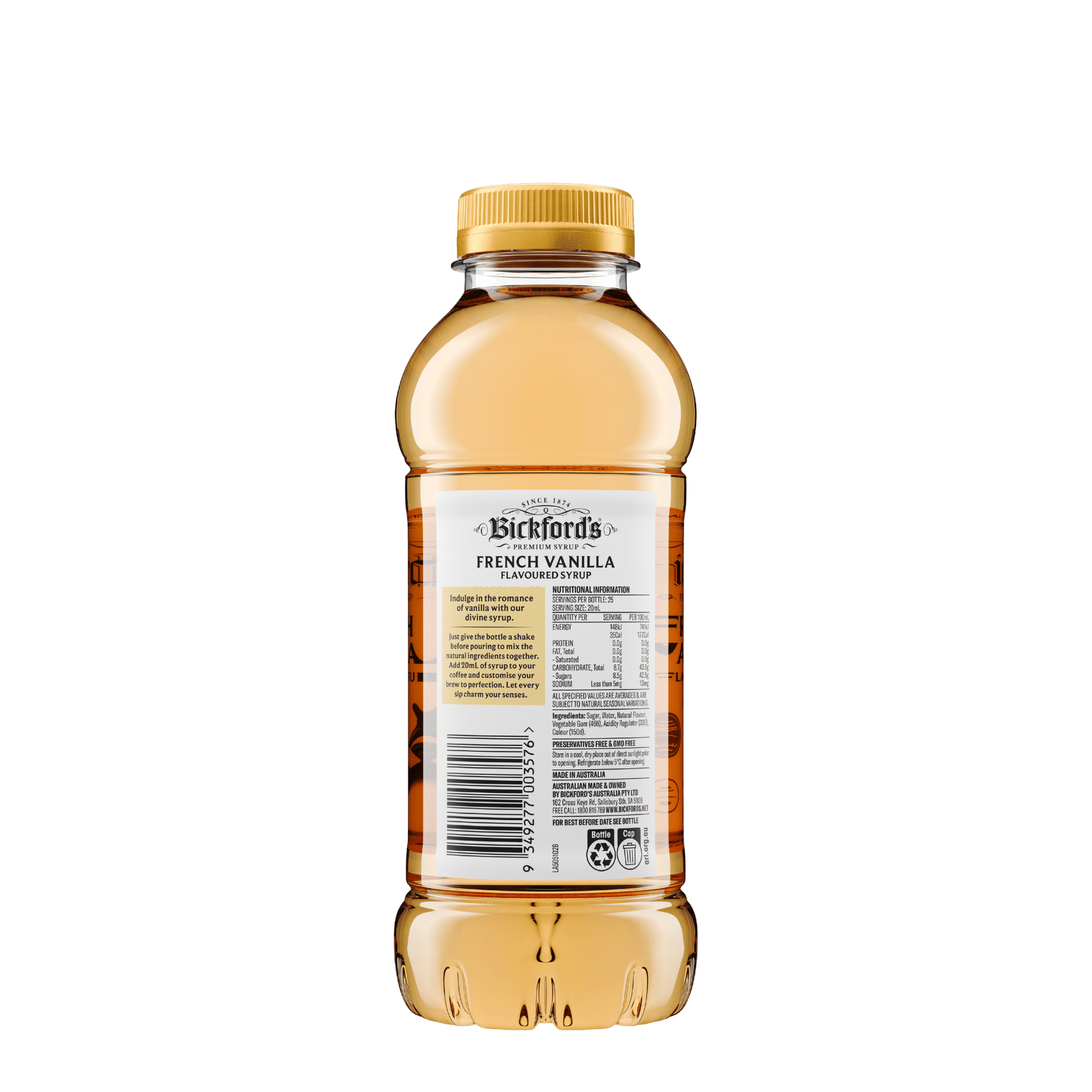 Bickford’s French Vanilla Syrup for Coffee 500ml - Syrup