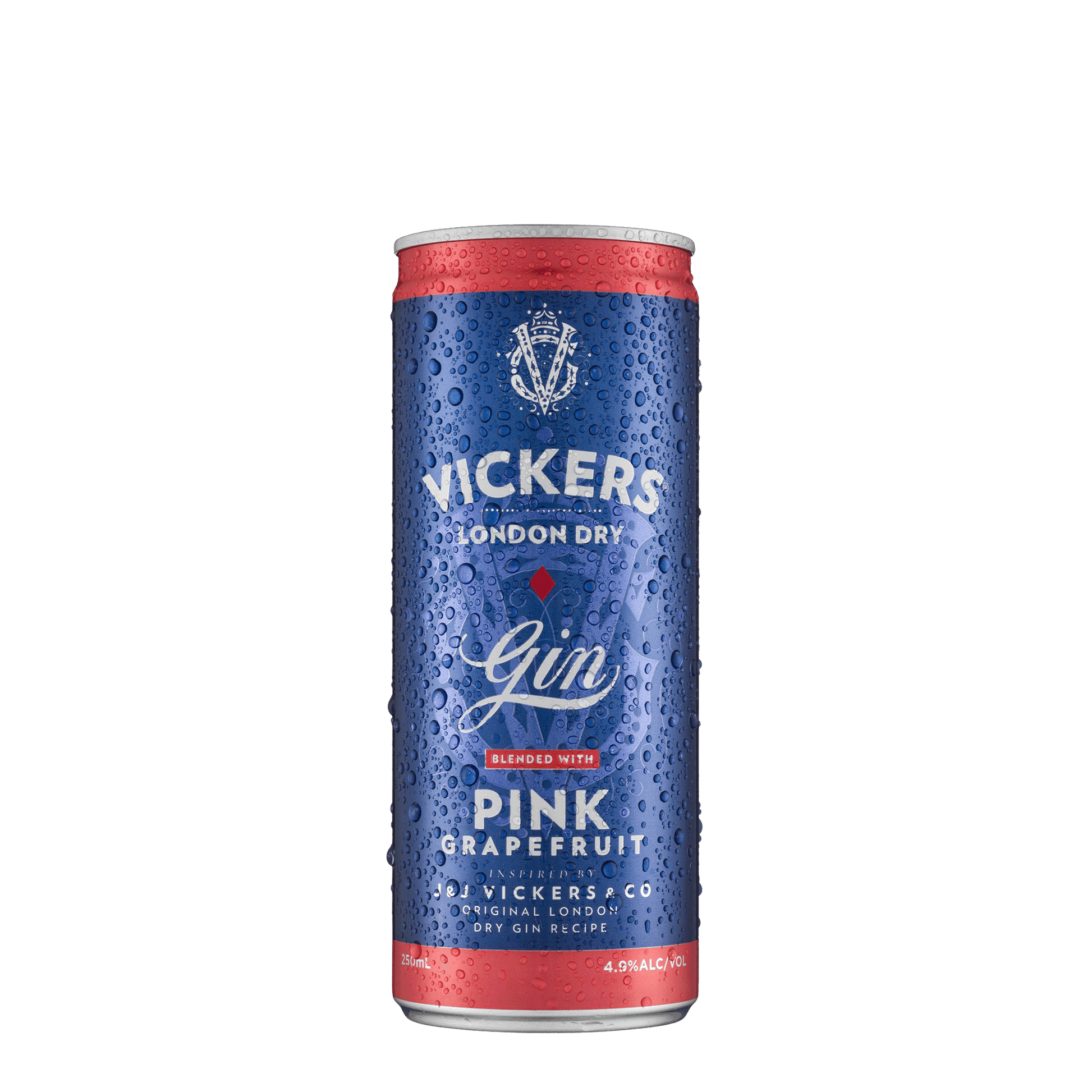 Vickers Gin blended with Pink Grapefruit, 250ml 4 .9% Alc. - Premixed