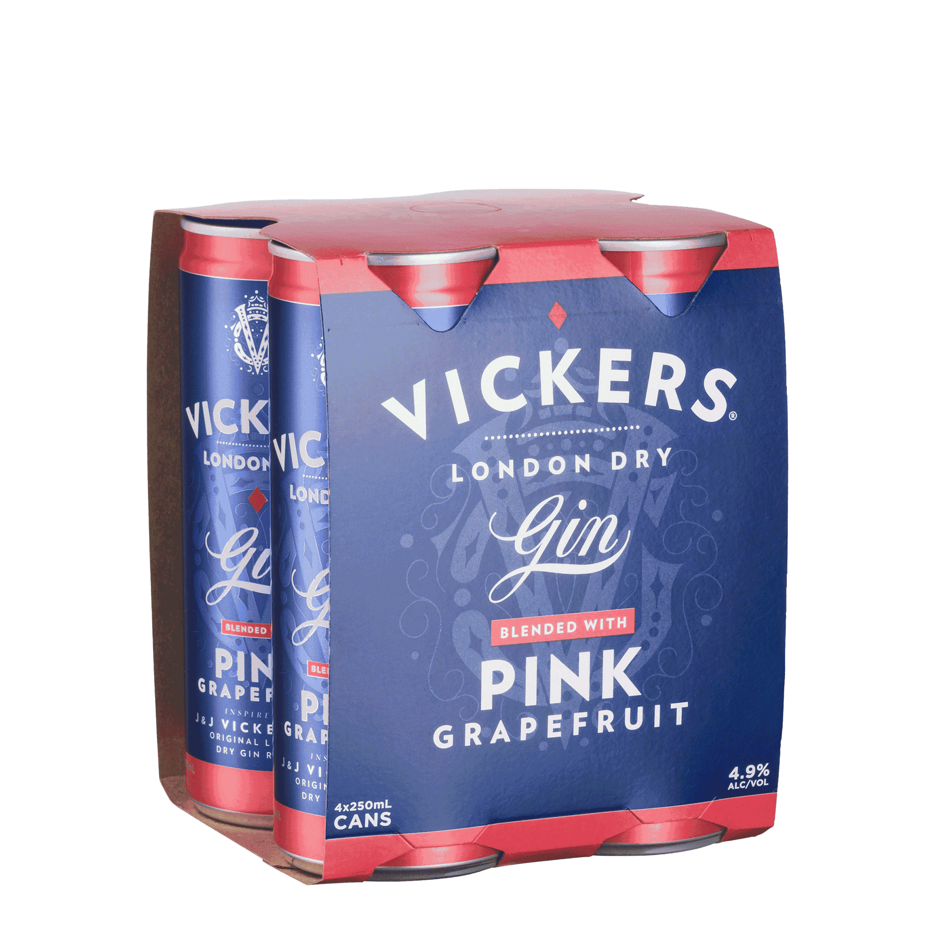 Vickers Gin blended with Pink Grapefruit, 250ml 4 .9% Alc. - Premixed